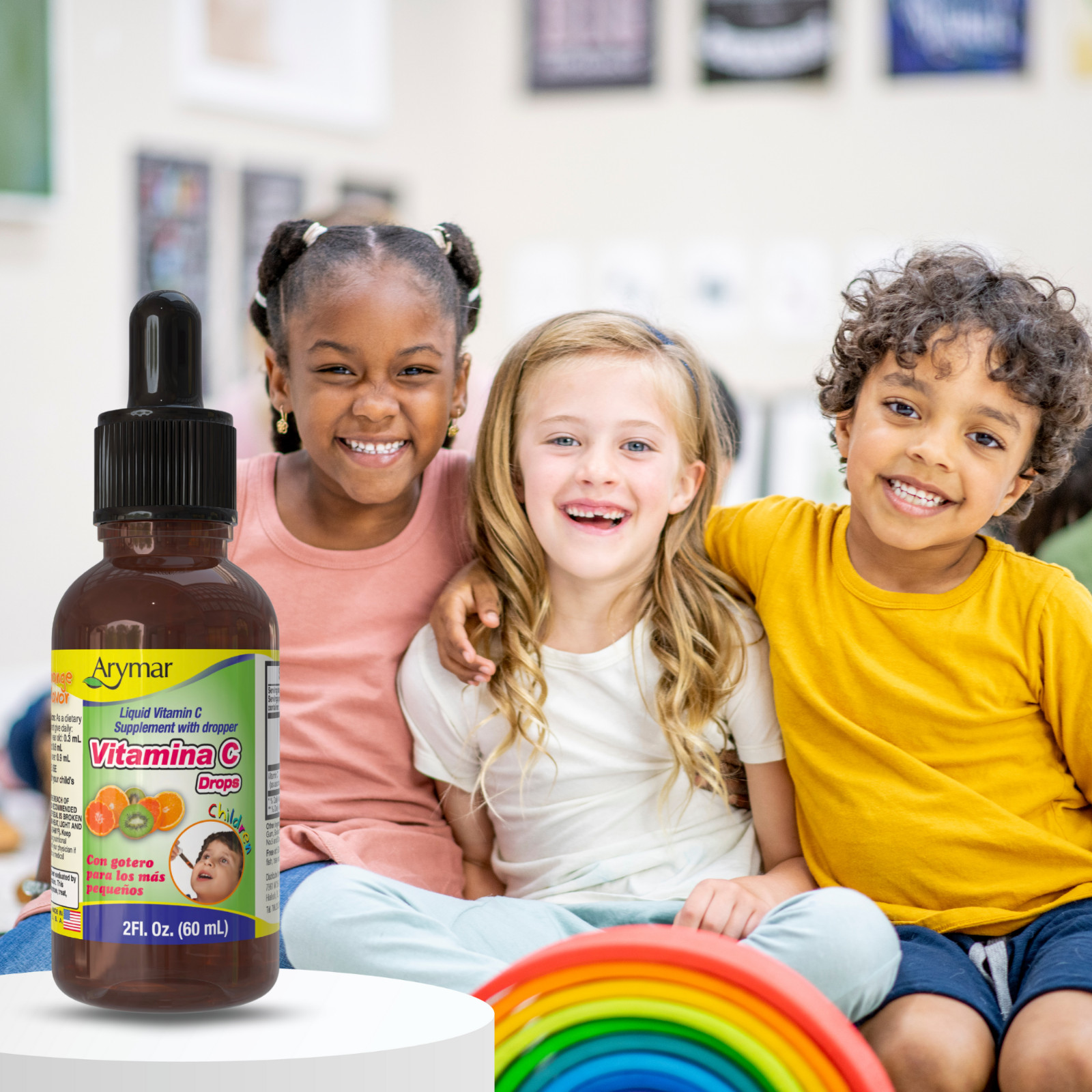 Arymar Kids’ Vitamin C Drops 2 Fl Oz, Tangy Orange Flavor, Vegan, Made in USA