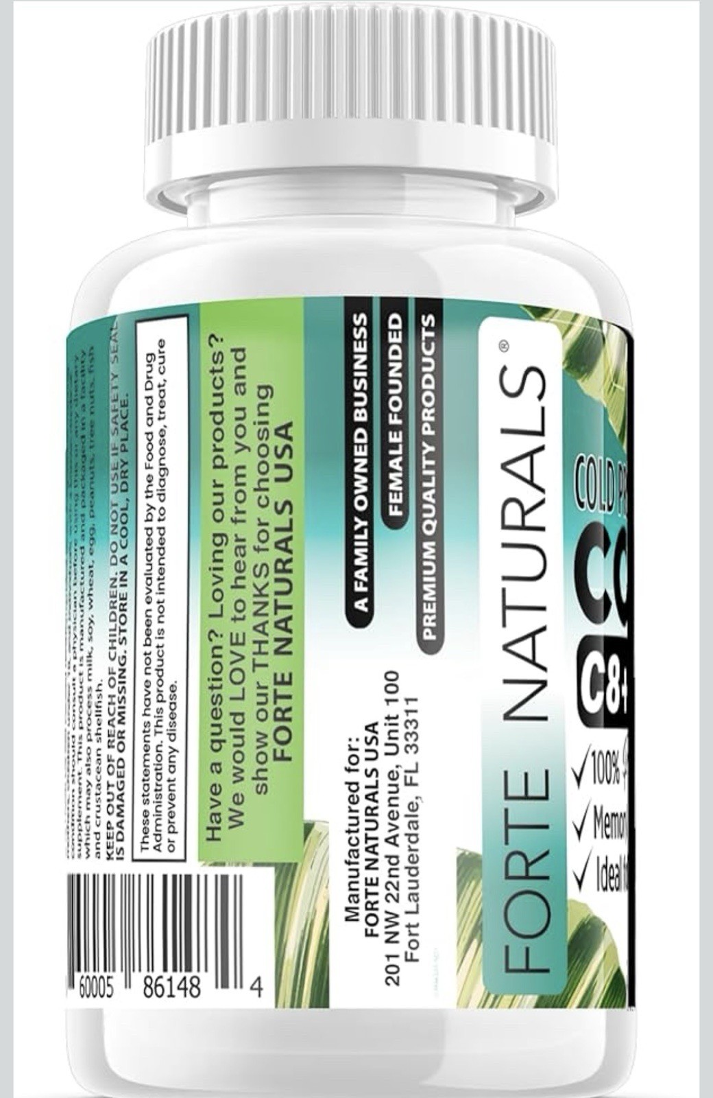 Forte Naturals C8+ MCT Coconut Oil Softgels 2000mg 60ct Gluten Free Non-GMO