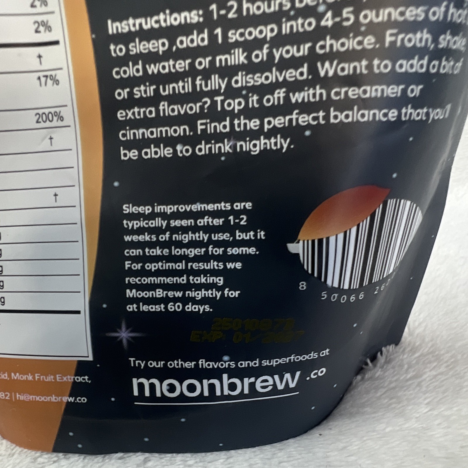 moonbrew Nighttime Sleep Support Hot Cocoa Powder Sugar-Free Vegan 5.95 oz