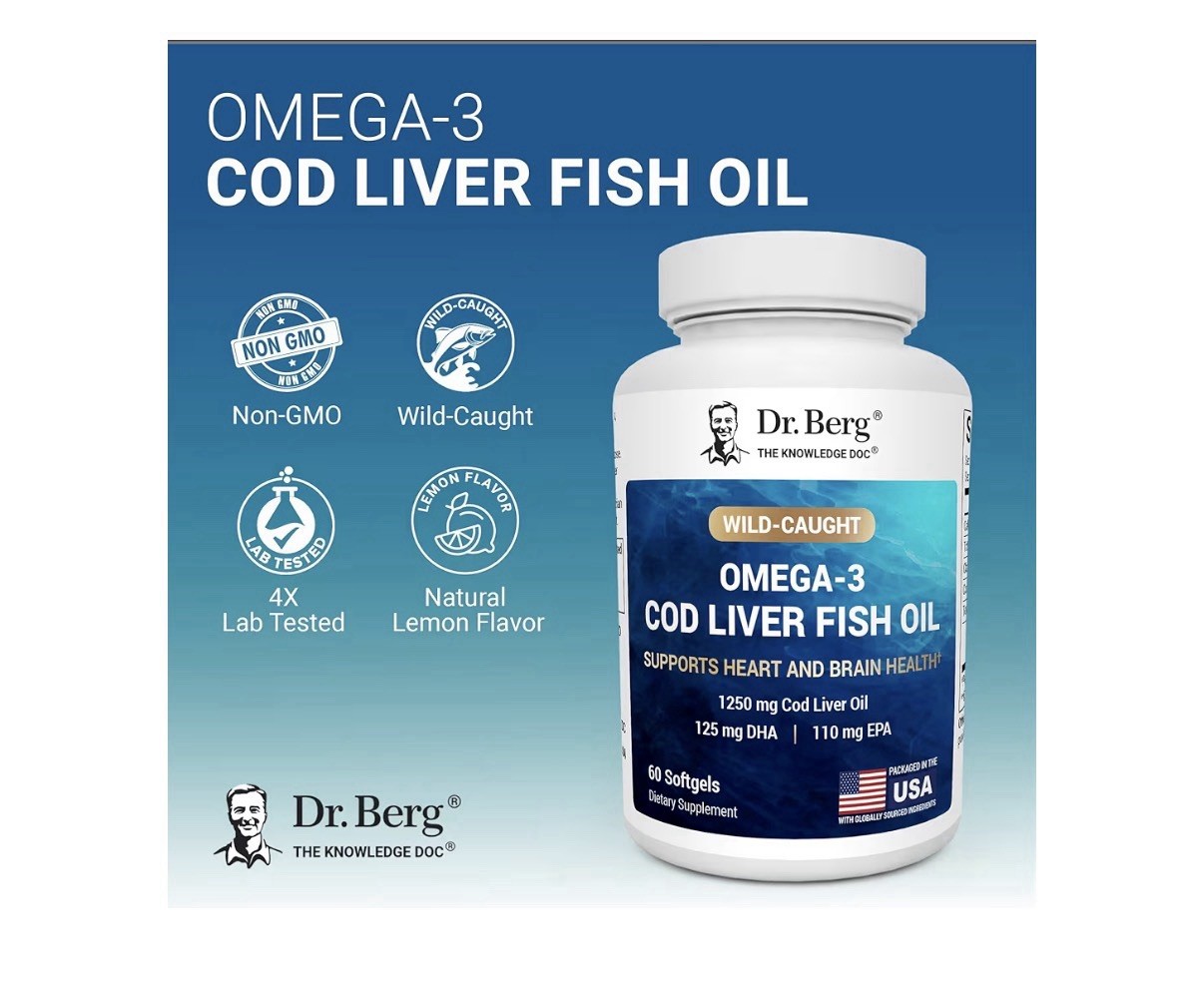 Dr. Berg Omega-3 Cod Liver Fish Oil Wild-Caught Icelandic Heart Brain Health 60s