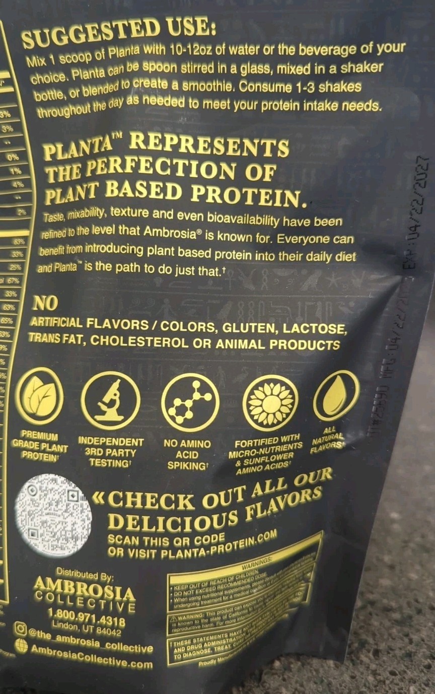 Ambrosia Collective Planta Plant Protein Cinnamon Roll 20 Grams/14 Serving