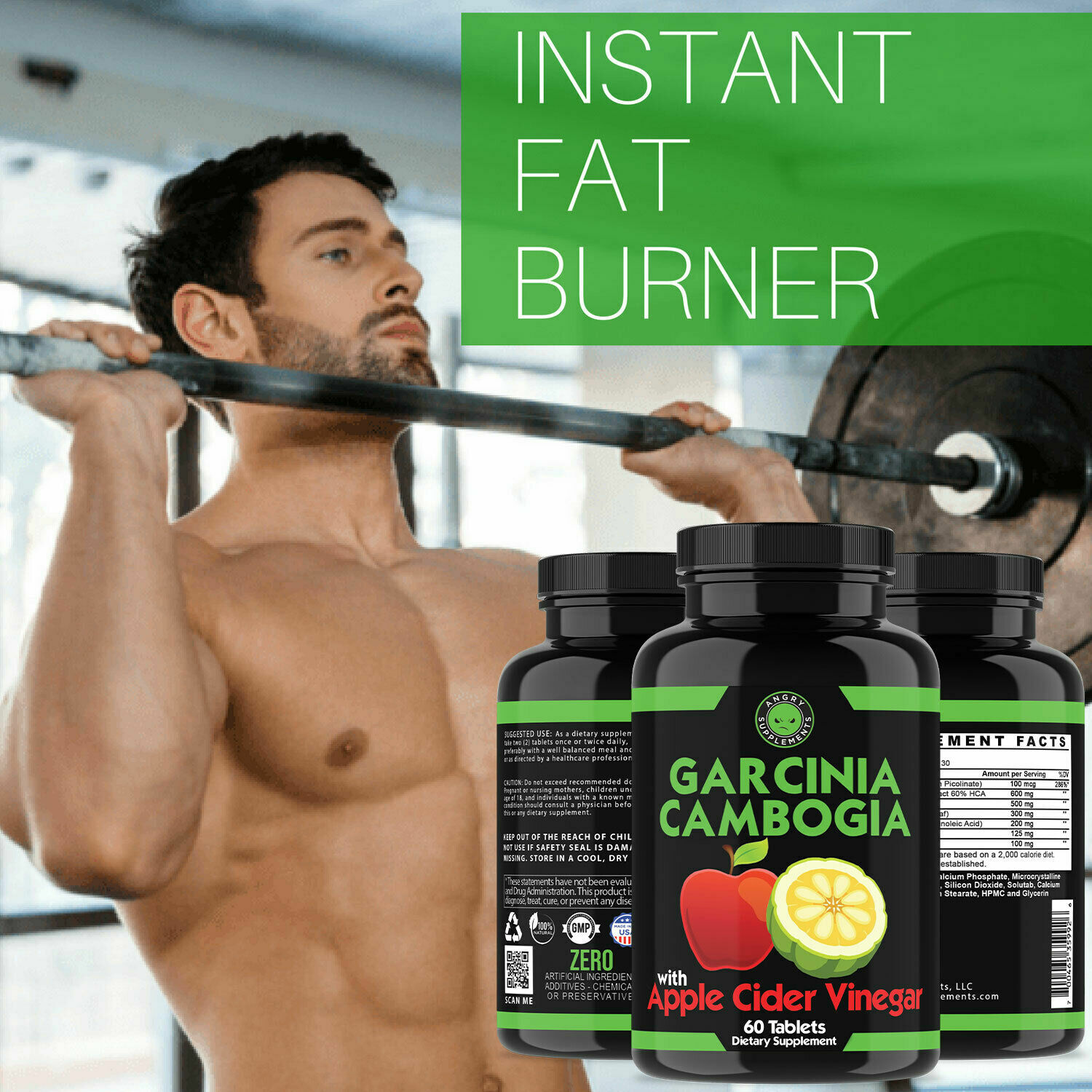 Weight Loss Garcinia Cambogia w. Apple Cider Vinegar ACV Fat Burner Combo 2-PK