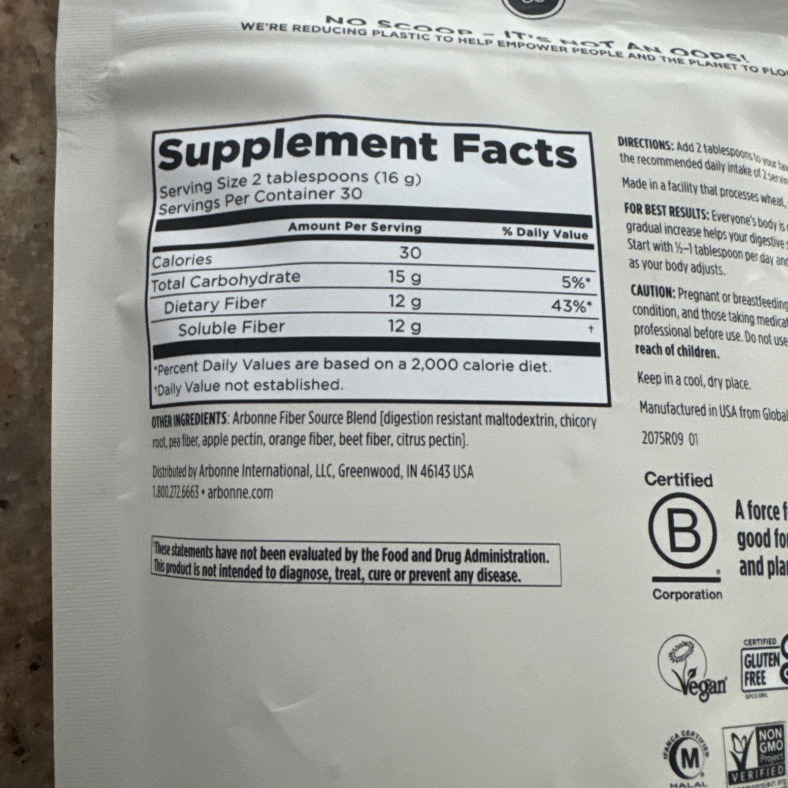 Arbonne – GutHealth Prebiotic Fiber #2075 – Vegan | Flavorless – Exp 9/2029