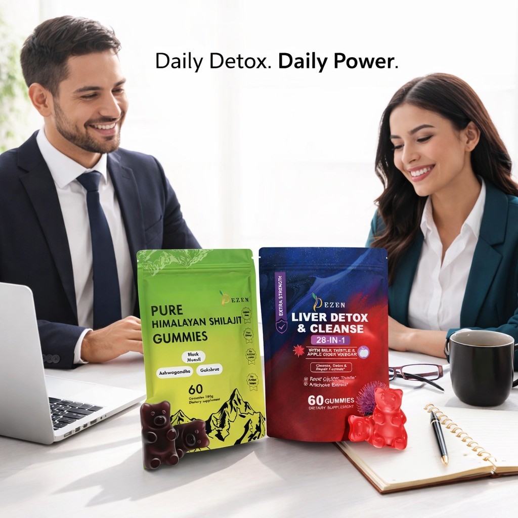 DEZEN Shilajit Gummies and Liver Cleanse Detox Gummies Apple Flavor | Combo