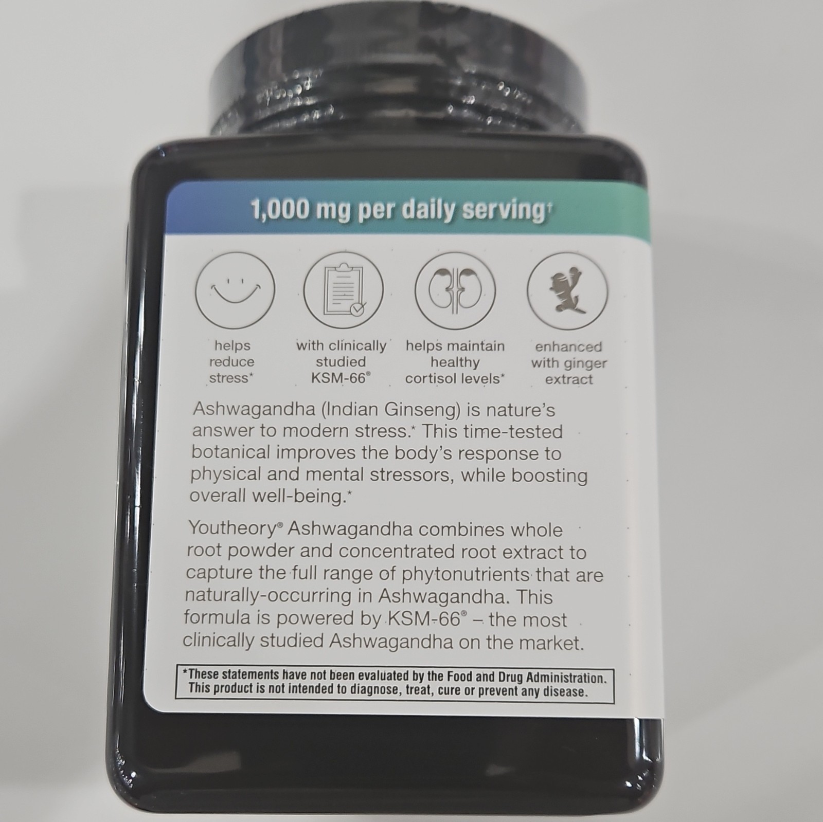 Youtheory Ashwagandha 1000mg KSM-66 Stress Support 180Vegetarian CapExp 03/2028