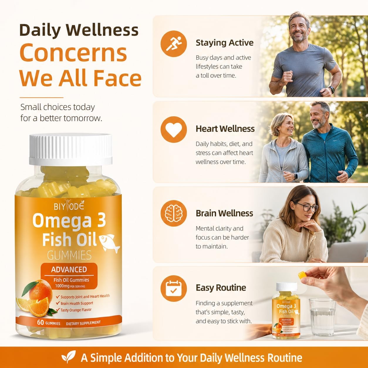 Omega-3 Fish Oil Supplements: Pure 1000mg 60 Count (Pack of 1), Orange
