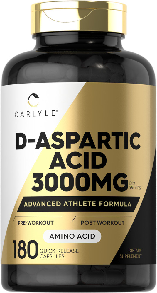D Aspartic Acid Capsules | 3000mg | 180 Count | DAA | Non-GMO | by Carlyle