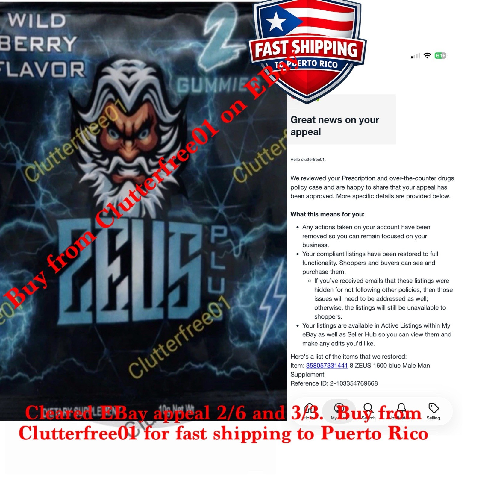 Zeus Wild Berry Gummies Male supplement 1 bag- 2 gummies