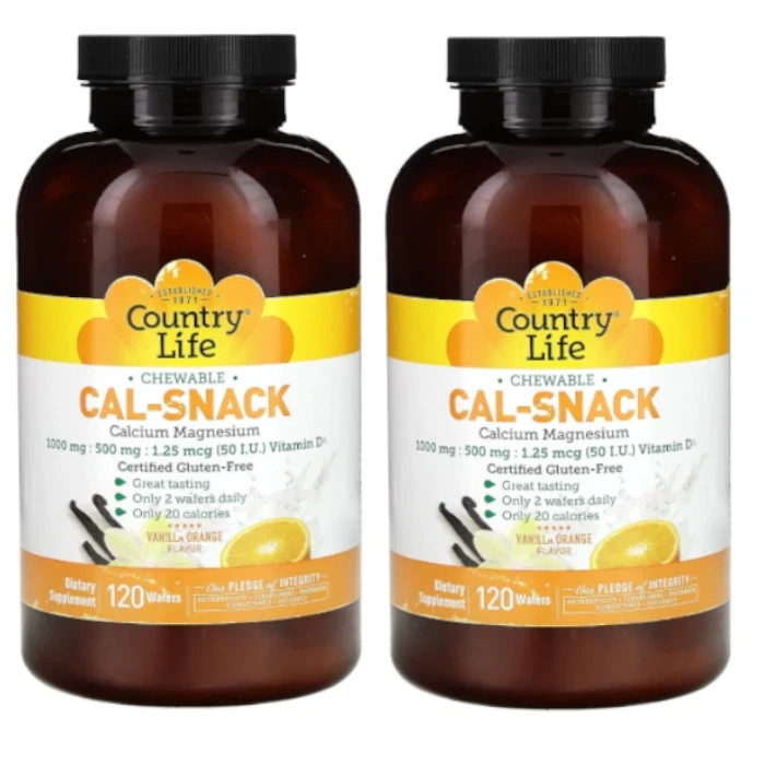 Country Life Cal-Snack (Chewable) – Vanilla Orange 120 Wafers (Pack of 2)