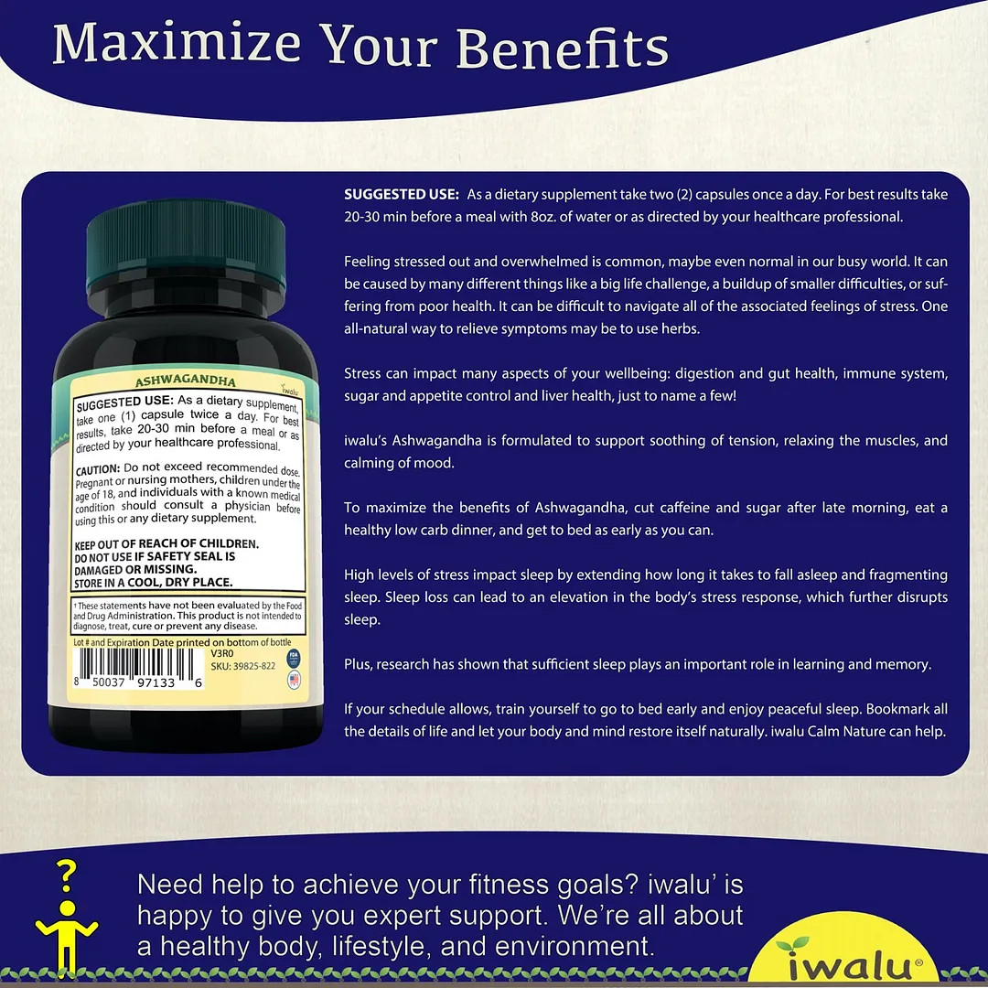 Ashwagandha Root Extract | Best Supplement Capsule Pill Men Women FREE SHIP