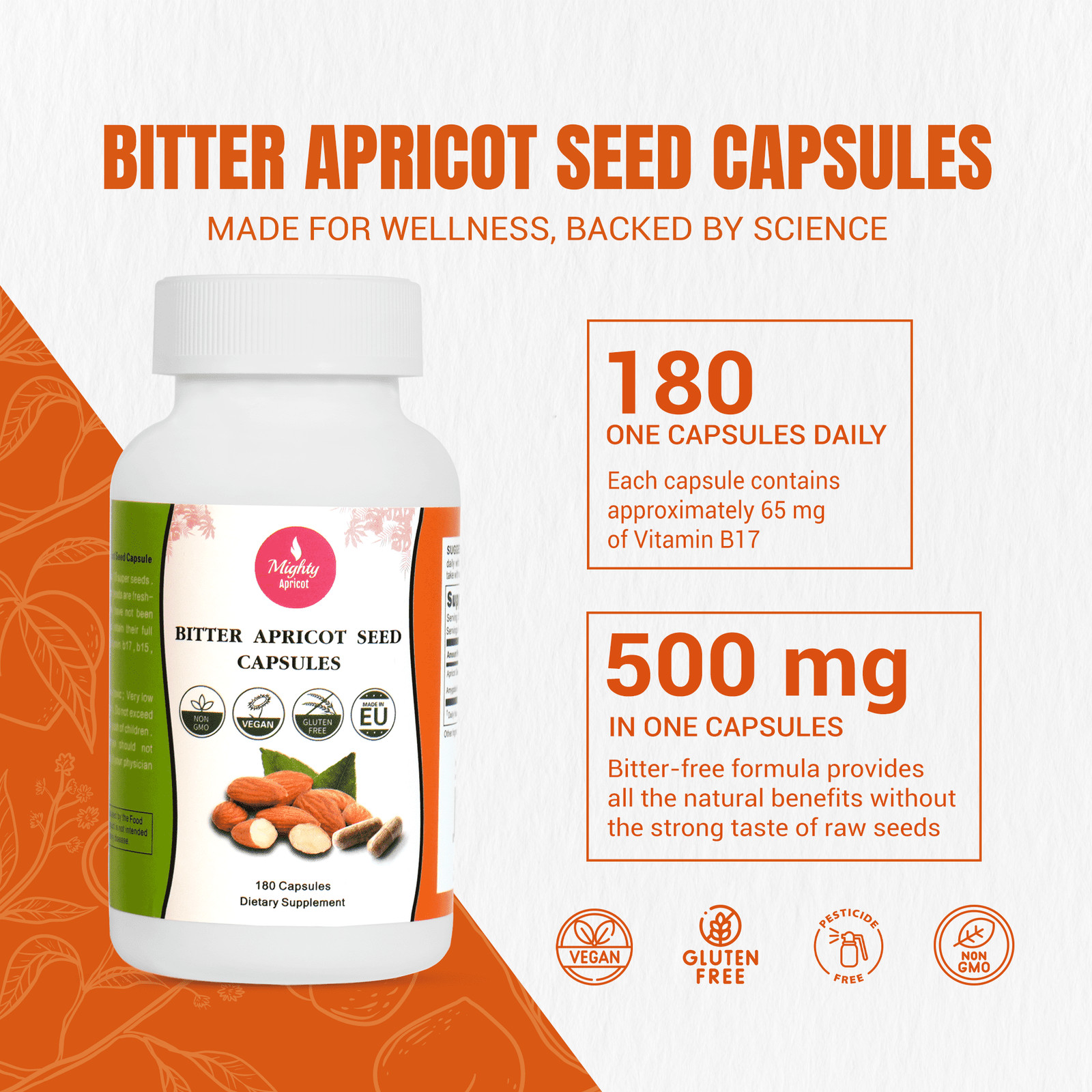 Mighty Apricot 10:1-500mg (180 Capsules), Apricot Powder