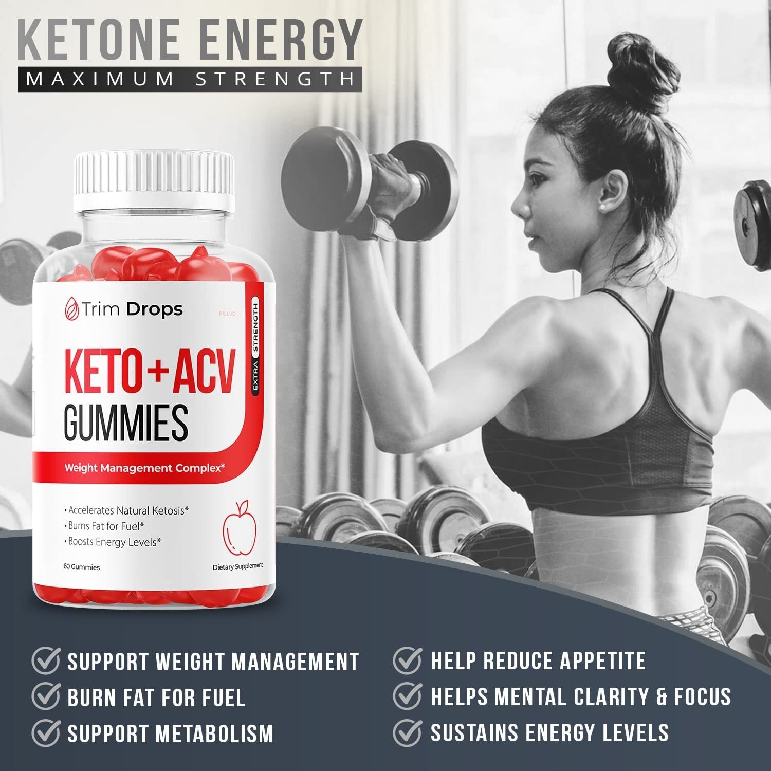 (5 Pack) Trim Drops Keto ACV Gummies Plus Apple Cider Vinegar (300 Gummies)