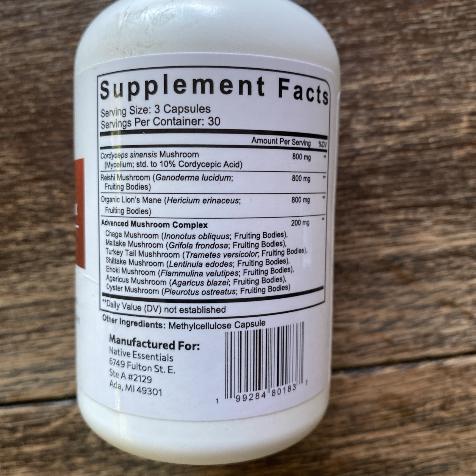 Advanced Mushroom Complex Capsules Lions Mane Reishi Supplement 90 Capsules