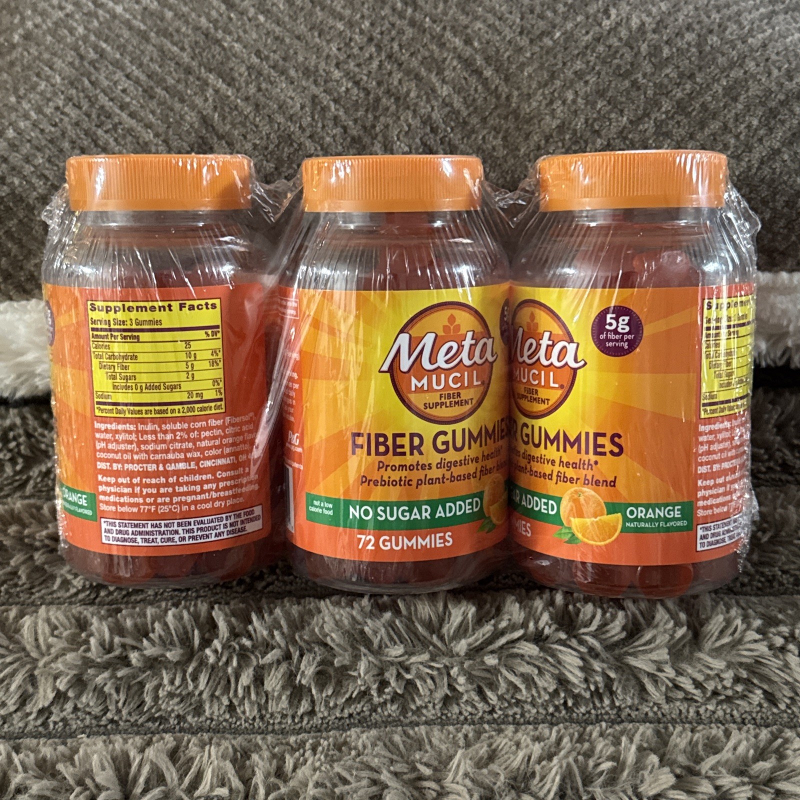 Metamucil Fiber Sugar-Free Orange Gummies Supplement – Pack of 72. Pack Of 3