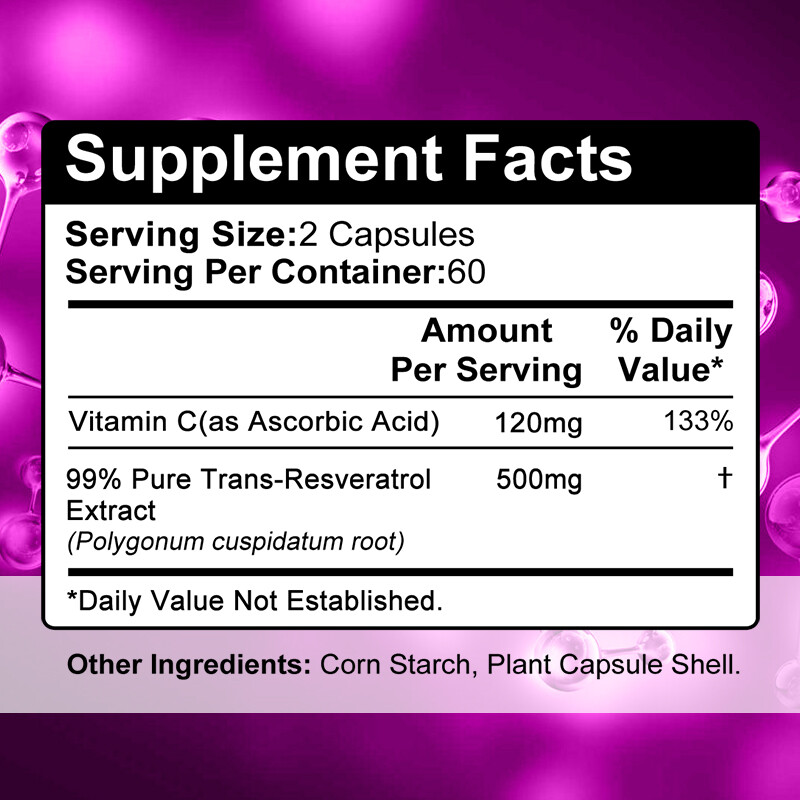 Resveratrol Capsules Anti-Aging Antioxidants, Brain & Immune Support