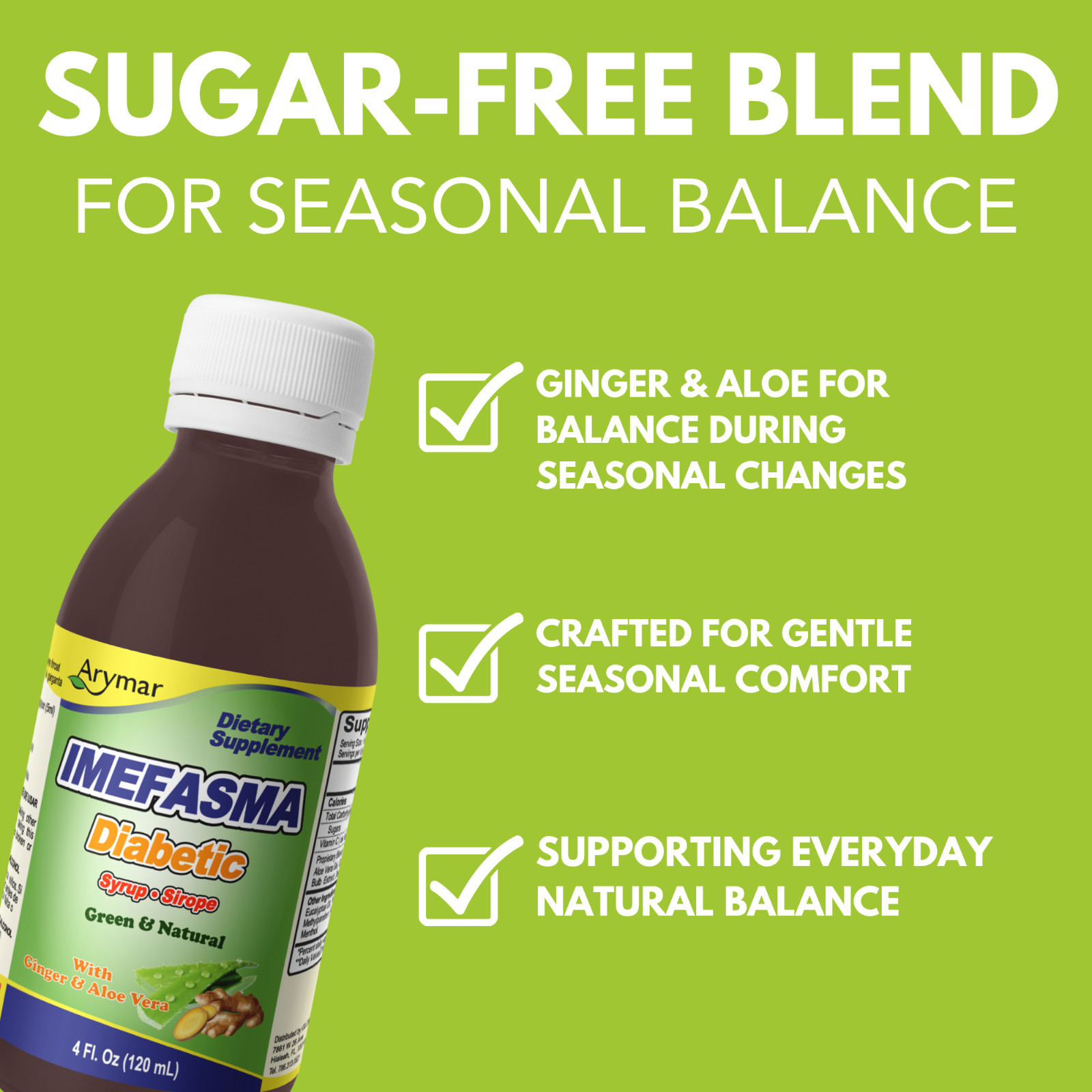 Arymar Imefasma Sugar-Free Syrup – Ginger & Aloe Vera Blend – 4 fl oz (3-Pack)