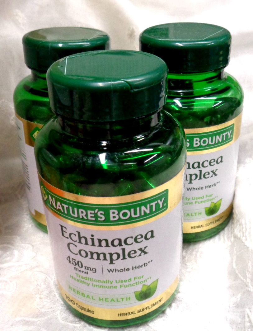 Lot/3 NATURE’S BOUNTY Echinacea Complex Whole Herb 450mg 100 Capsules EXP 8/26