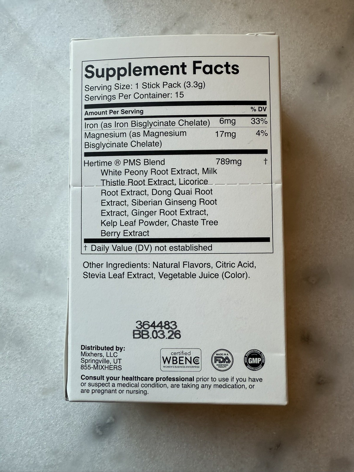 Mixhers Hertime PMS Hormone Support Supplement 15 Servings. BB:1/26 raspberry