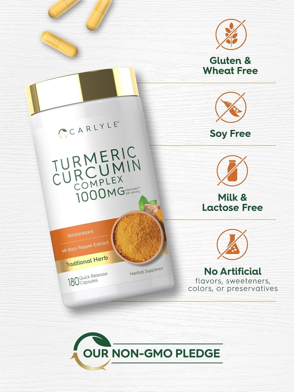 Carlyle Turmeric Curcumin with Black Pepper | 180 Capsules | Non-GMO