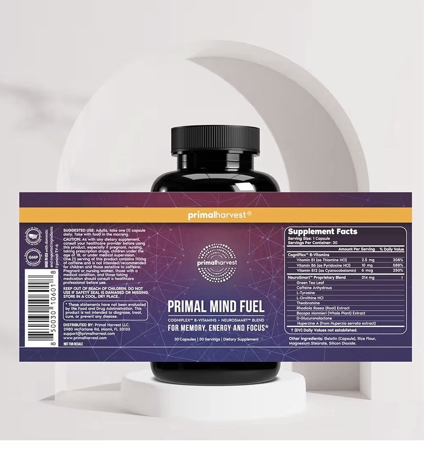 Primal Harvest Primal Mind Fuel Brain Booster Supplement Focus Energy 30capsules