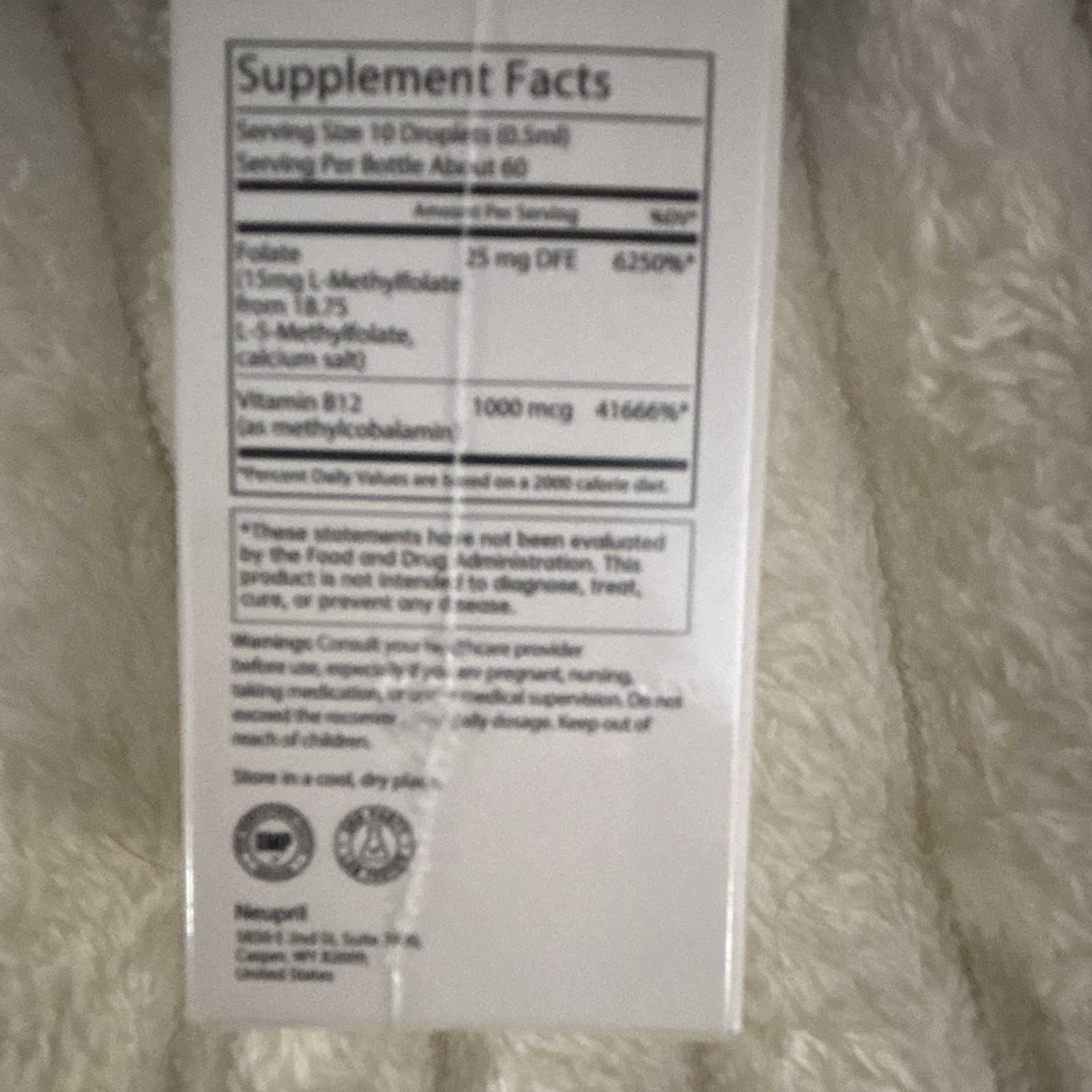 Neupril L-Methylfolate + Methyl-B12 Drops 15mg Berry 1oz Exp 09/2027