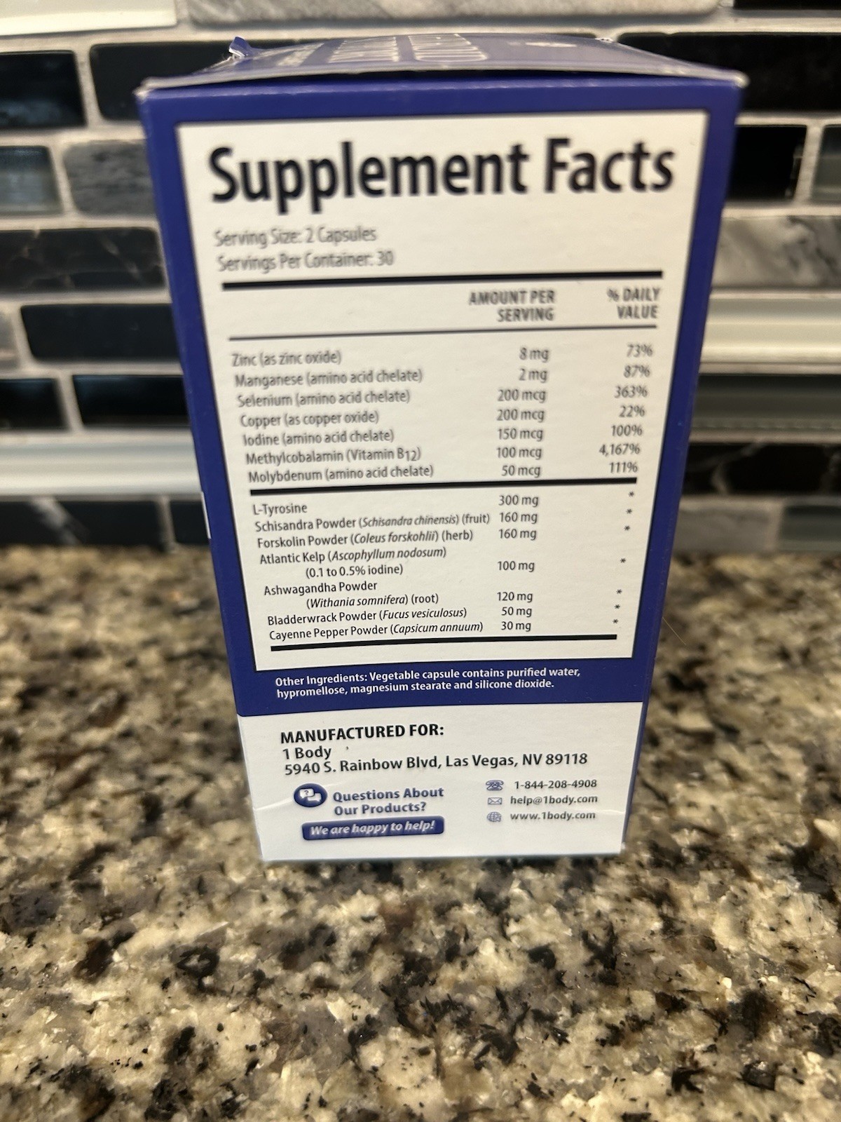 1 Body Thyroid Support Supplement Advanced 30 Day Supply (60 Caps) With Iodine
