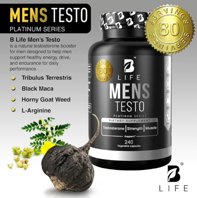 B Life Testosterone Booster Supplement Men Muscle Growth & Strength 80 Servings