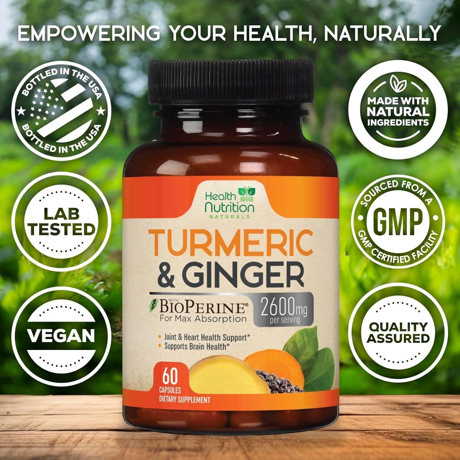 Turmeric Curcumin 2600mg w/ Ginger & BioPerine Black Pepper Capsules