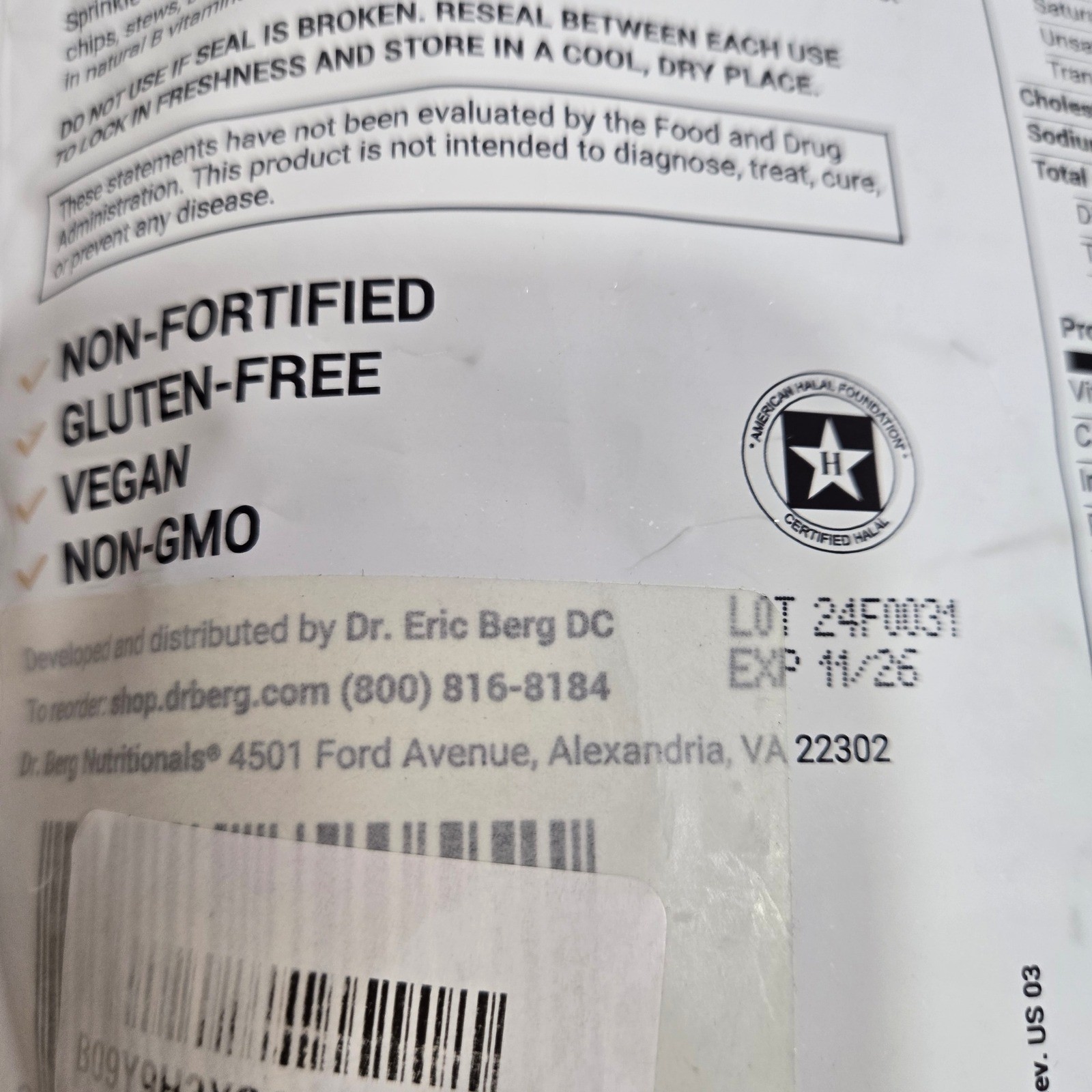 Dr. Berg Non-Fortified Nutritional Yeast Flakes Gluten-Free Vegan Non-GMO 8 oz