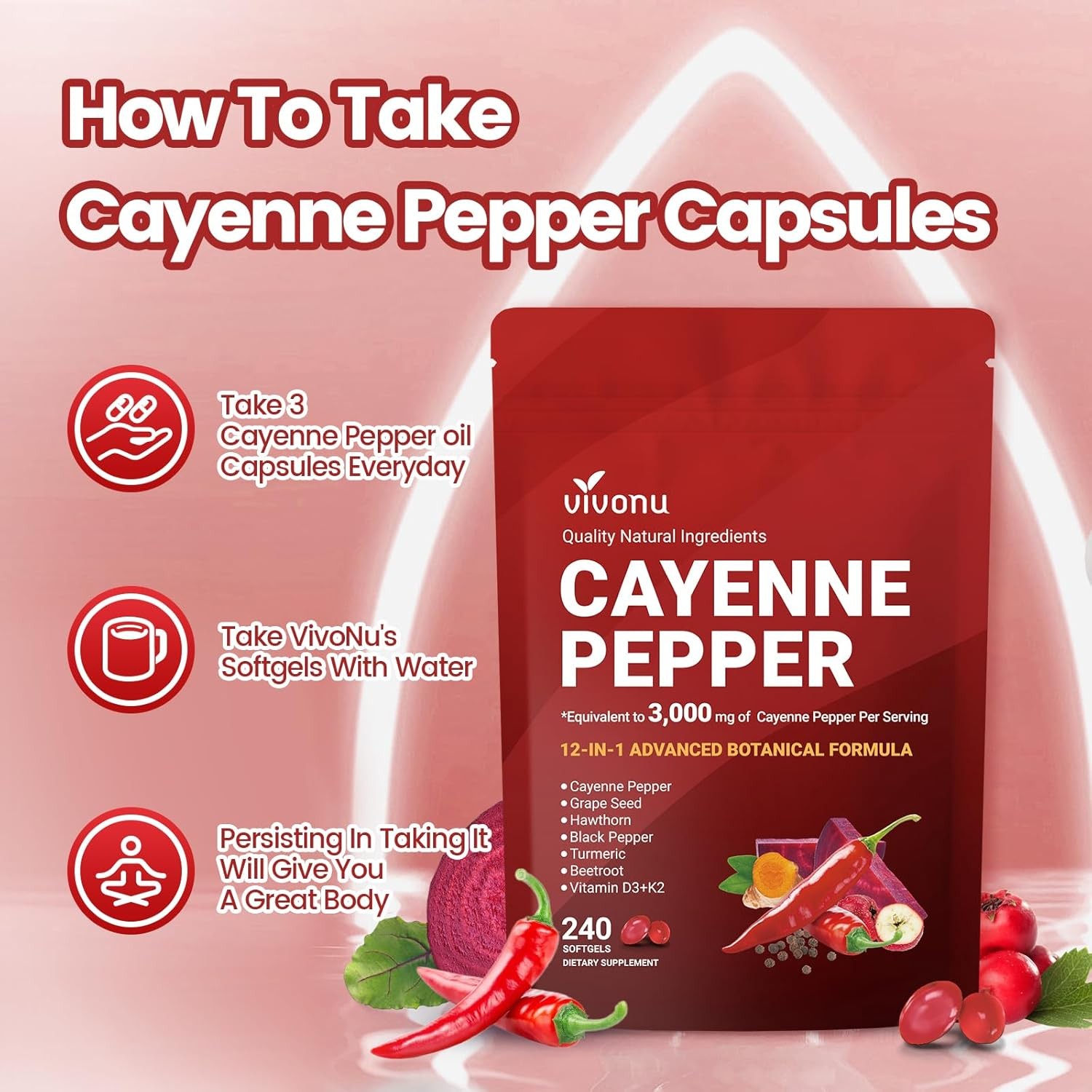 VivoNu Cayenne Pepper Softgels Supplement, Heart and Blood Vessel Health