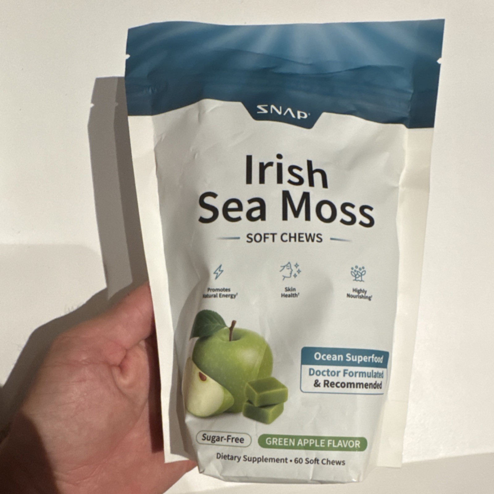 SNAP Irish Sea Moss Soft Chews Green Apple Sugar-Free Energy Skin 60 Chews