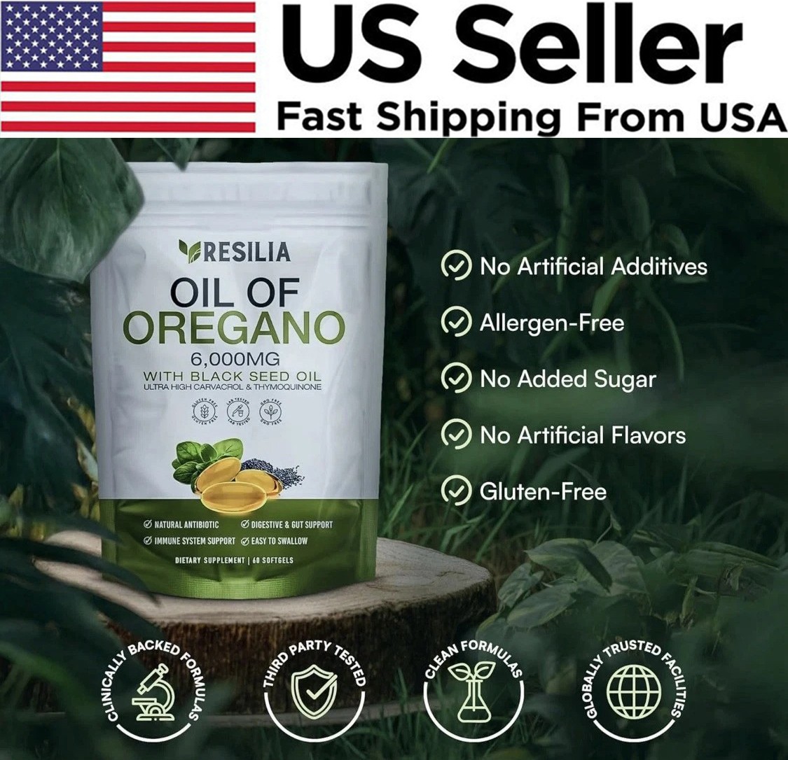 Resilia Oil of Oregano 6000mg with Black Seed Oil Softgels – 60 Capsules 1xPk
