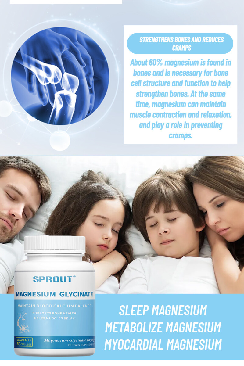 Magnesium Glycinate 105mg – 60 Capsules For Sleep, Stress Relief Support Bone