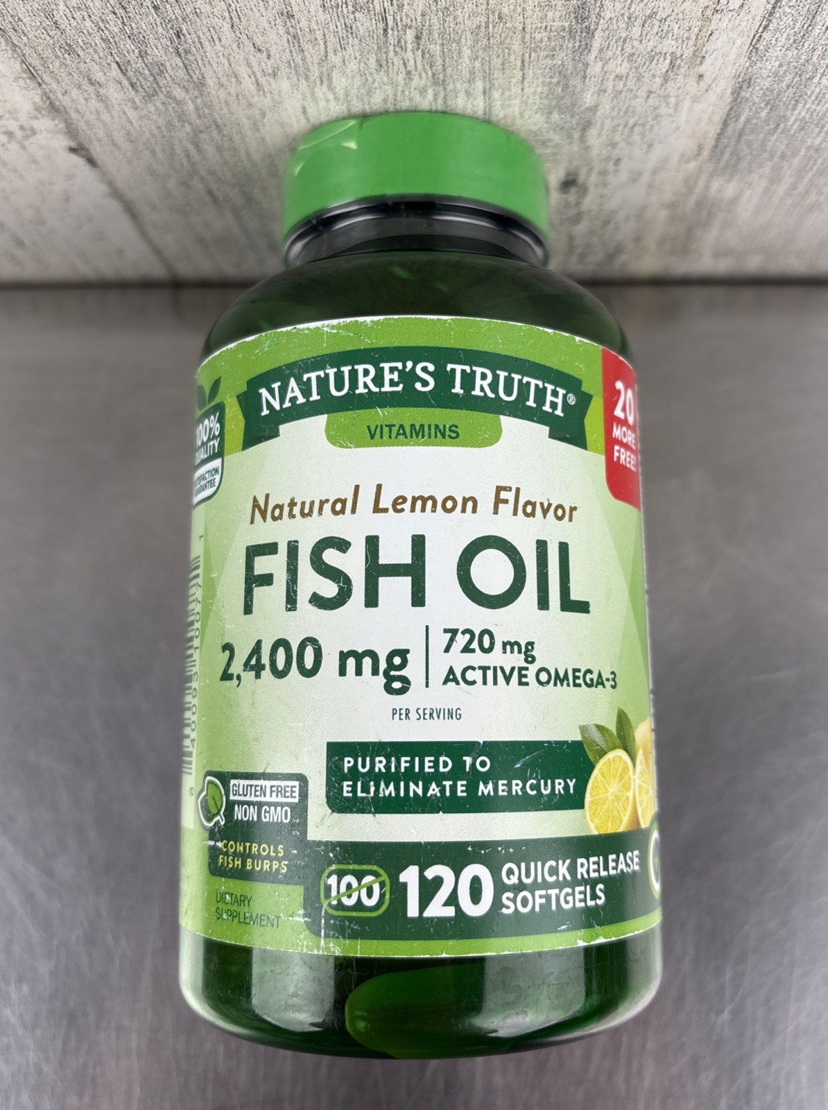 Natures Truth Fish Oil 2,400 mg Natural Lemon Flavor Omega-3 120 Soft gels