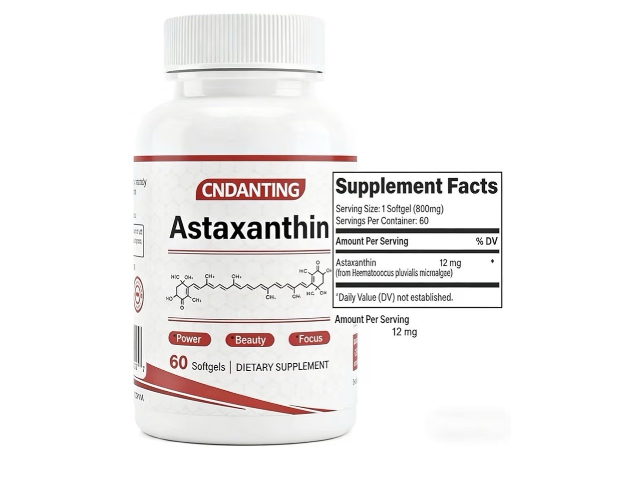 Astaxanthin 12 mg Softgels 60 Count – Antioxidant, Eye & Skin, 30-day supply