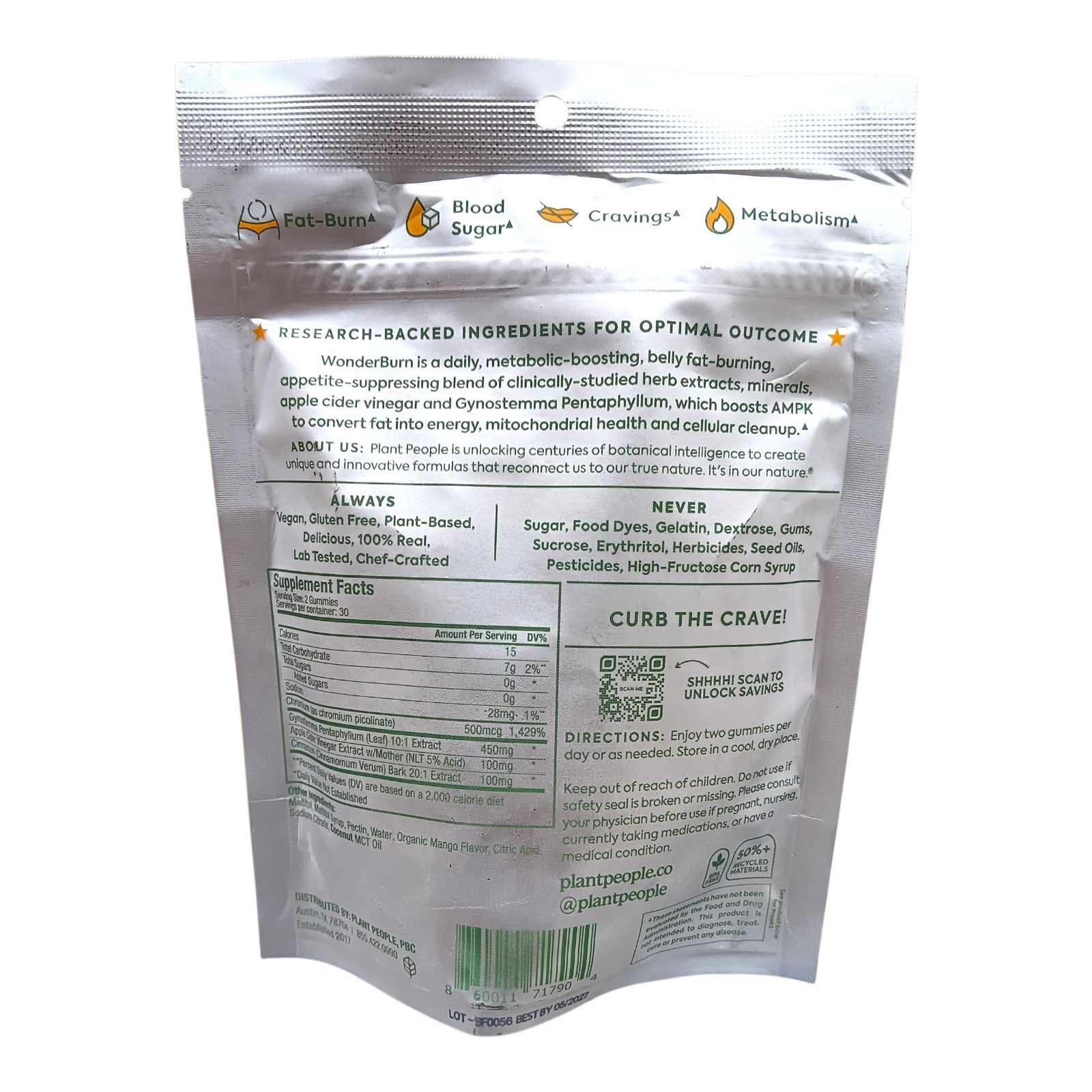 Plant People Wonder Burn Metabolism Craving Gummies 60Ct
