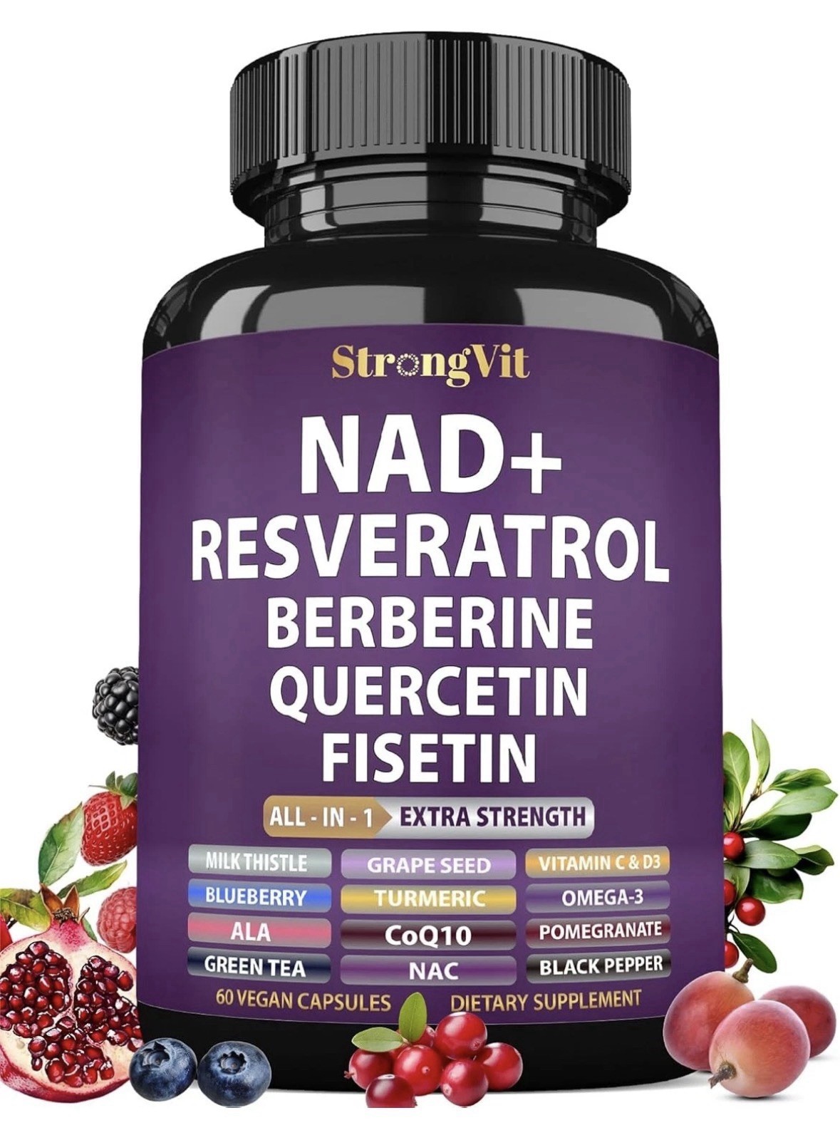 NAD Resveratrol Supplement with Berberine, Quercetin, 60 Count Pack of 2! 2027