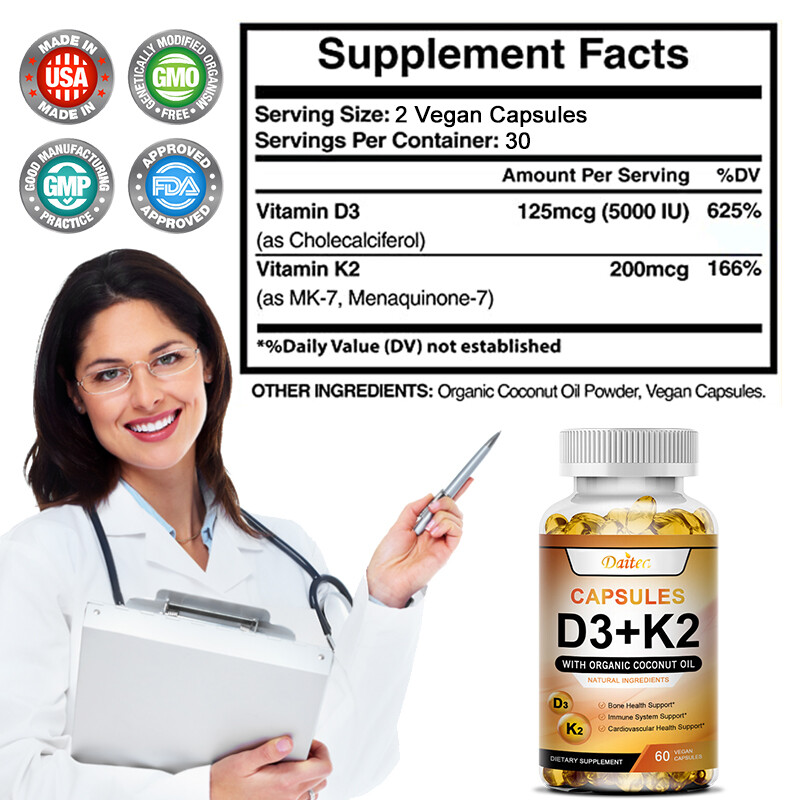 Liposomal Vitamin D3 5000 IU K2 200 mcg, Vit D and K Supplement