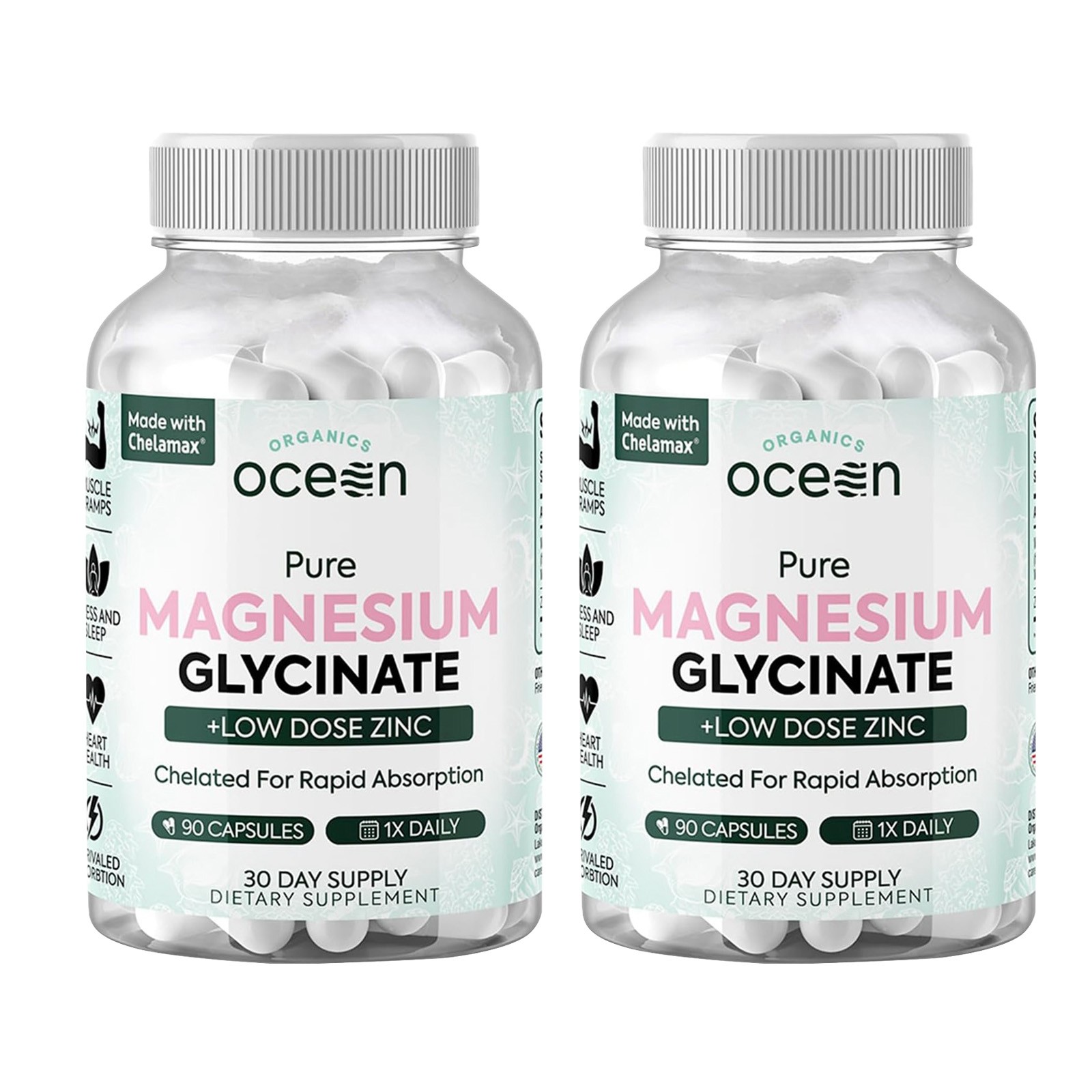 Organics Ocean Pure Magnesium Glycinate with Zinc – Strength Chelated- 90 Count