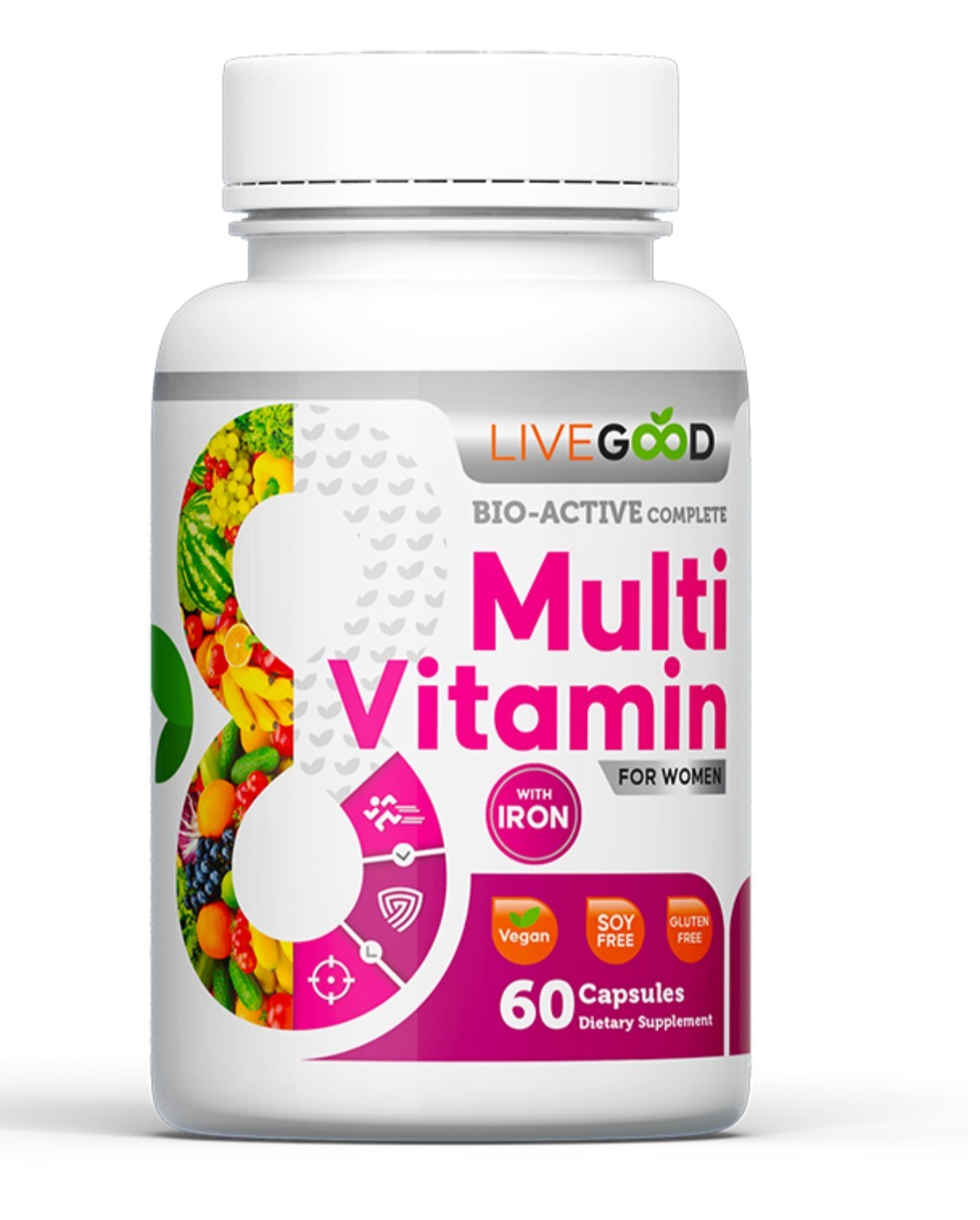 LiveGood Bio-Active Complete Multi-Vitamin for Women with Iron 60 Caps