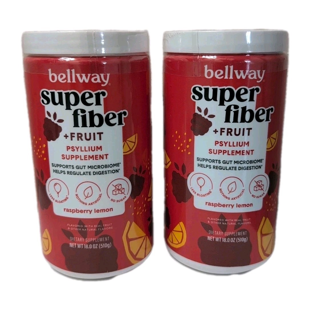 Raspberry Lemon Bellway Super Fiber + Fruit Psyllium Husk Supplement Lot Of 2