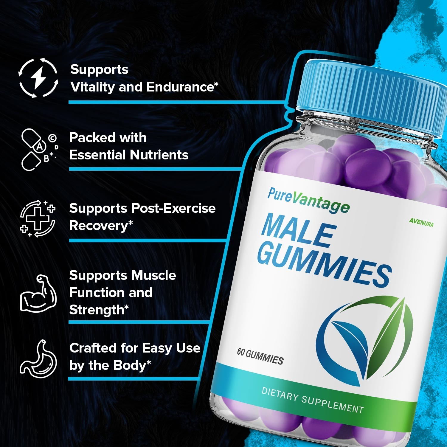 (2 Pack) PureVantage Gummies for Men – Pure Vantage Gummy Natural Blend Vitamins