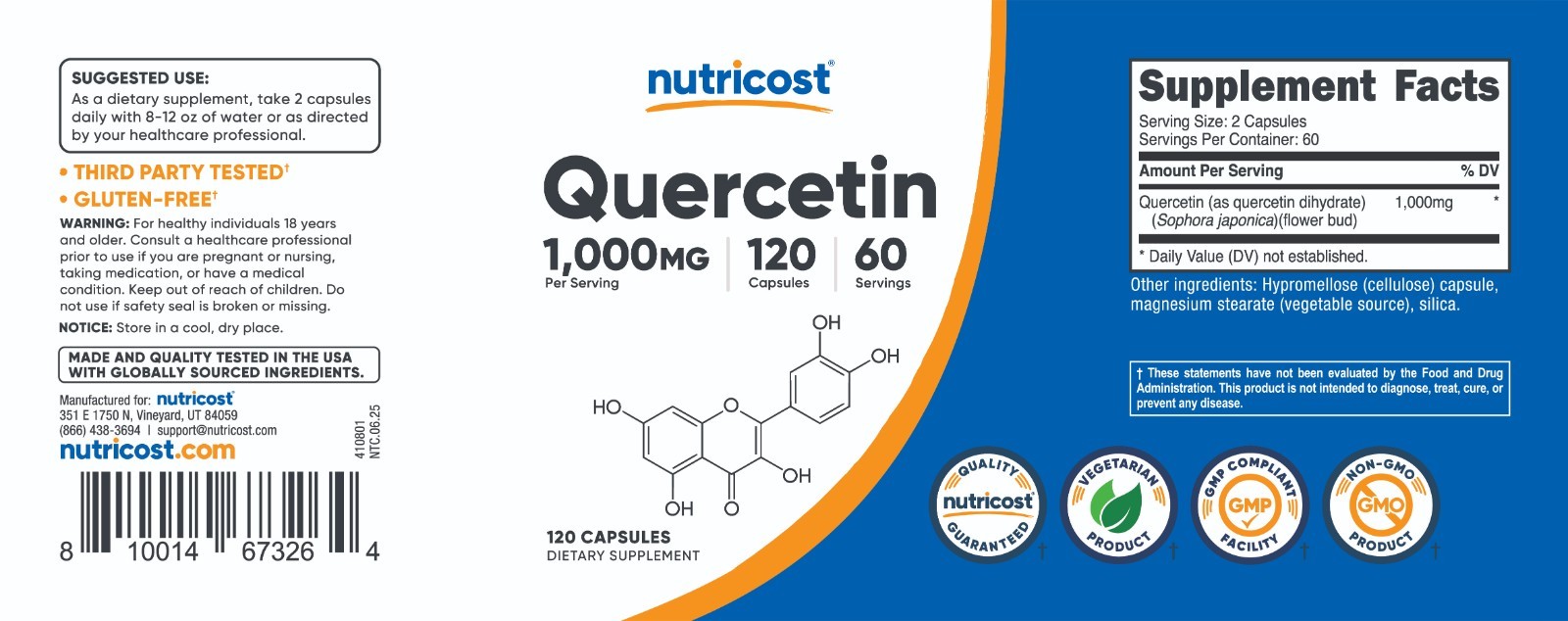 Nutricost Quercetin 1000mg, 120 Capsules – 60 Servings, 500mg Per Capsule
