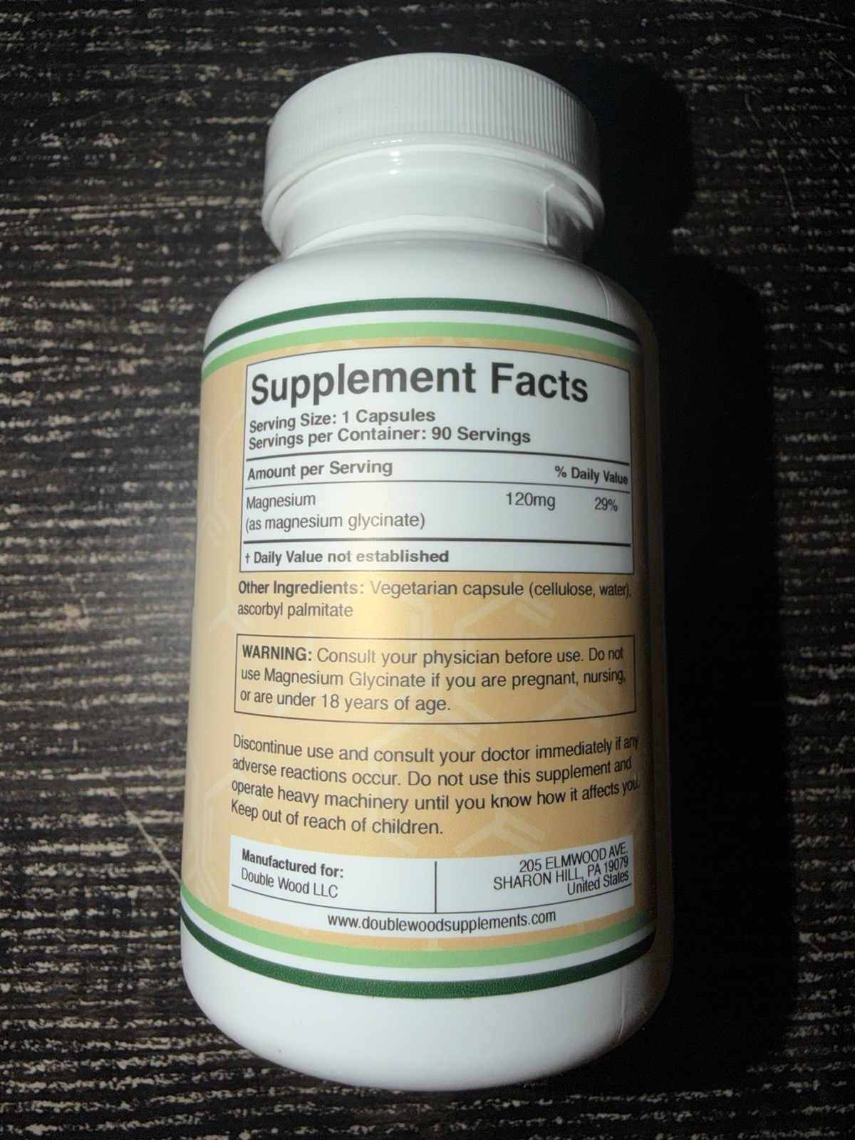 Double Wood Supplements Magnesium Glycinate Extra Strength 90 Capsules – New