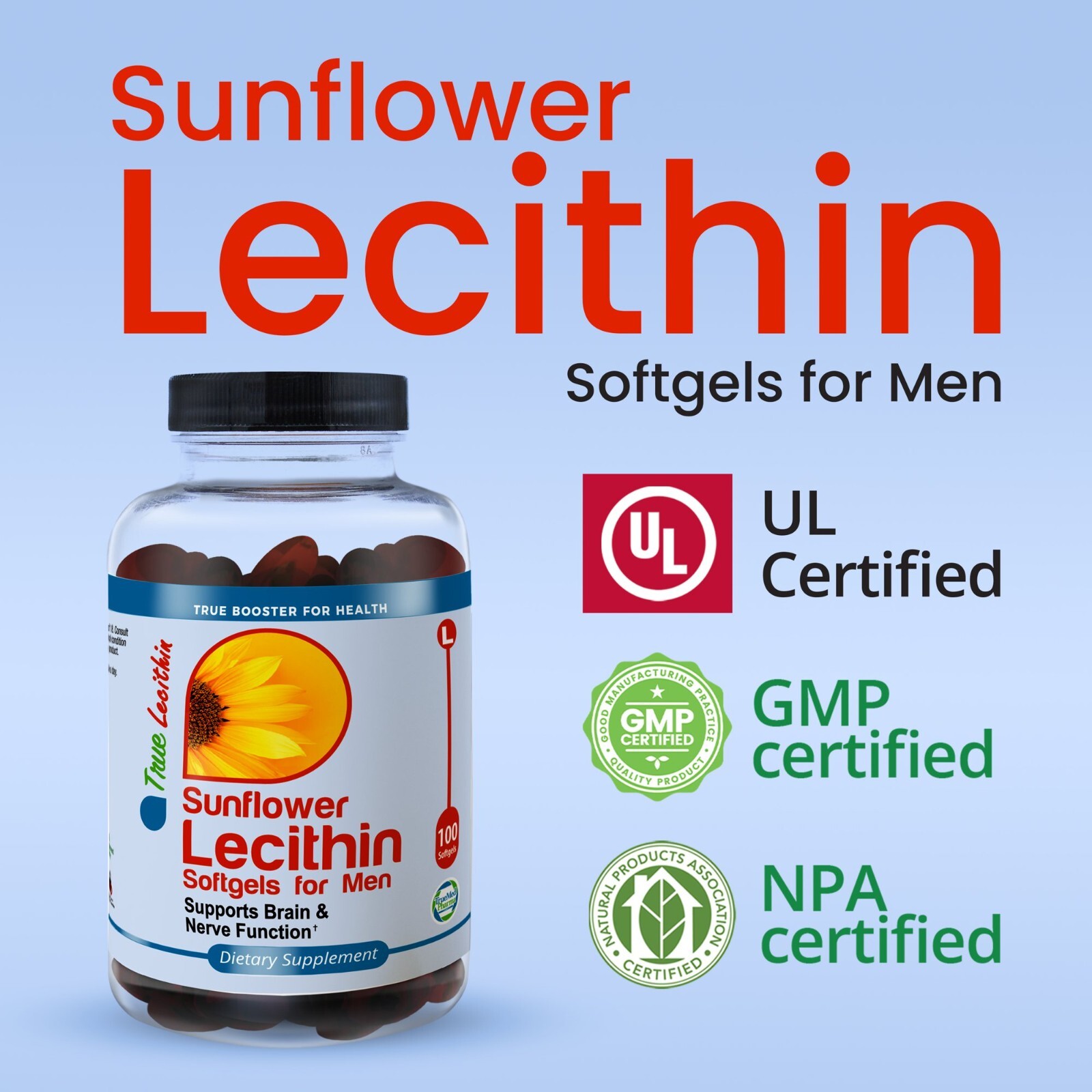 TrueMed- Sunflower Lecithin Softgels for Men 1200 mg Natural Supplement