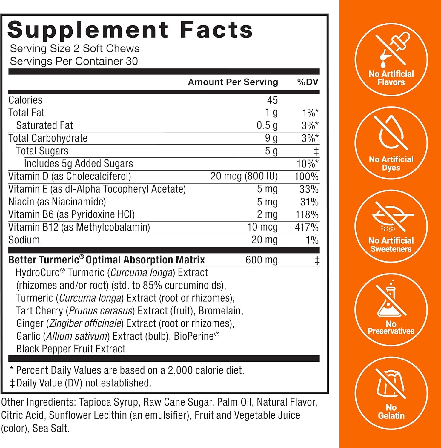 FORCE FACTOR Better Turmeric Supplement 400mg with Black – 60 Turmeric Chews
