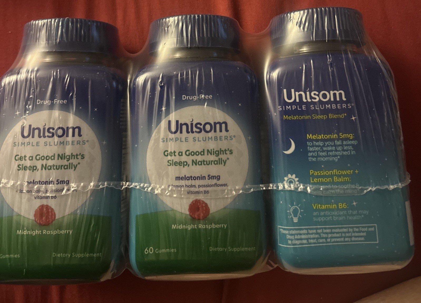 3X Unisom Melatonin 5 mg Gummies 3 Pack, Raspberry 180 Ct Total