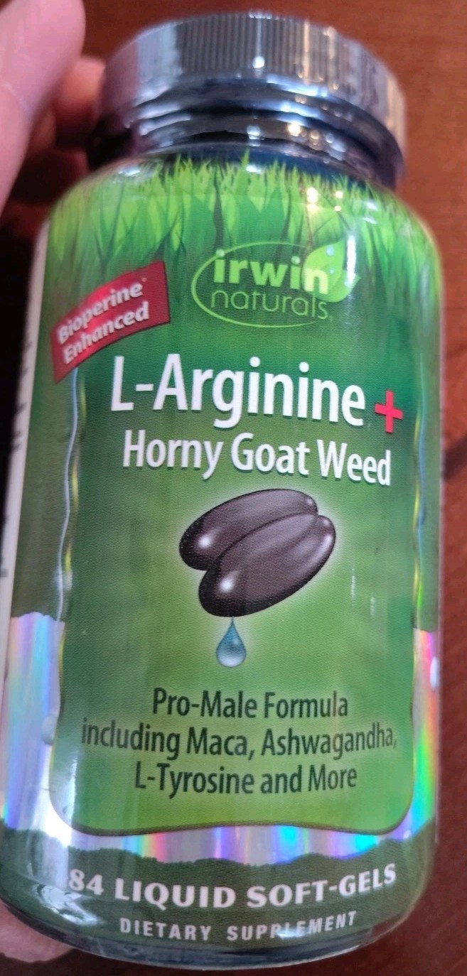 Irwin Naturals L-Arginine + Horny Goat Weed, 84 Liquid Softgels Exp 10/2026