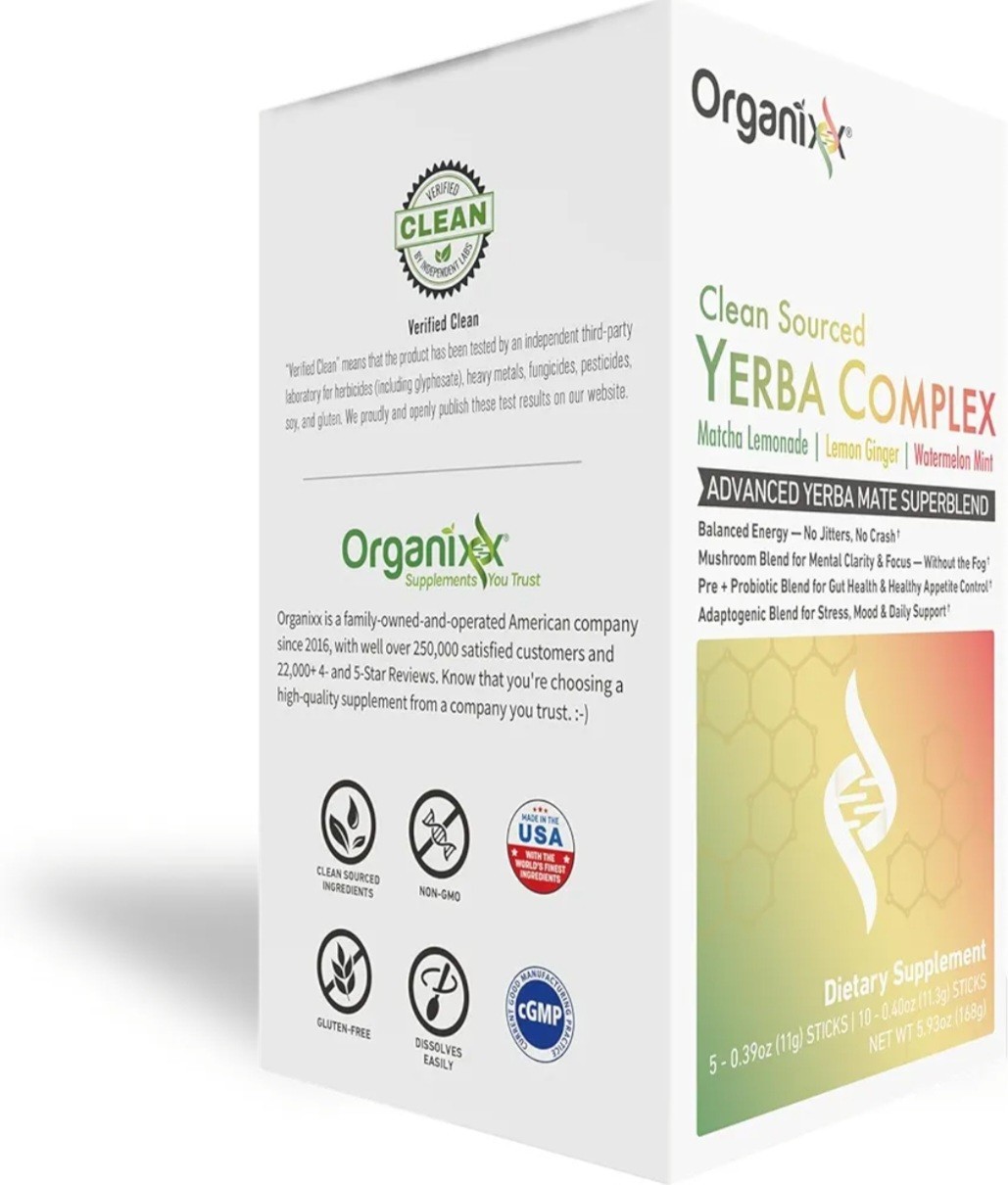 Organixx Clean Sourced Yerba Complex Superblend Powder Drink Mix Pre & Probiotic