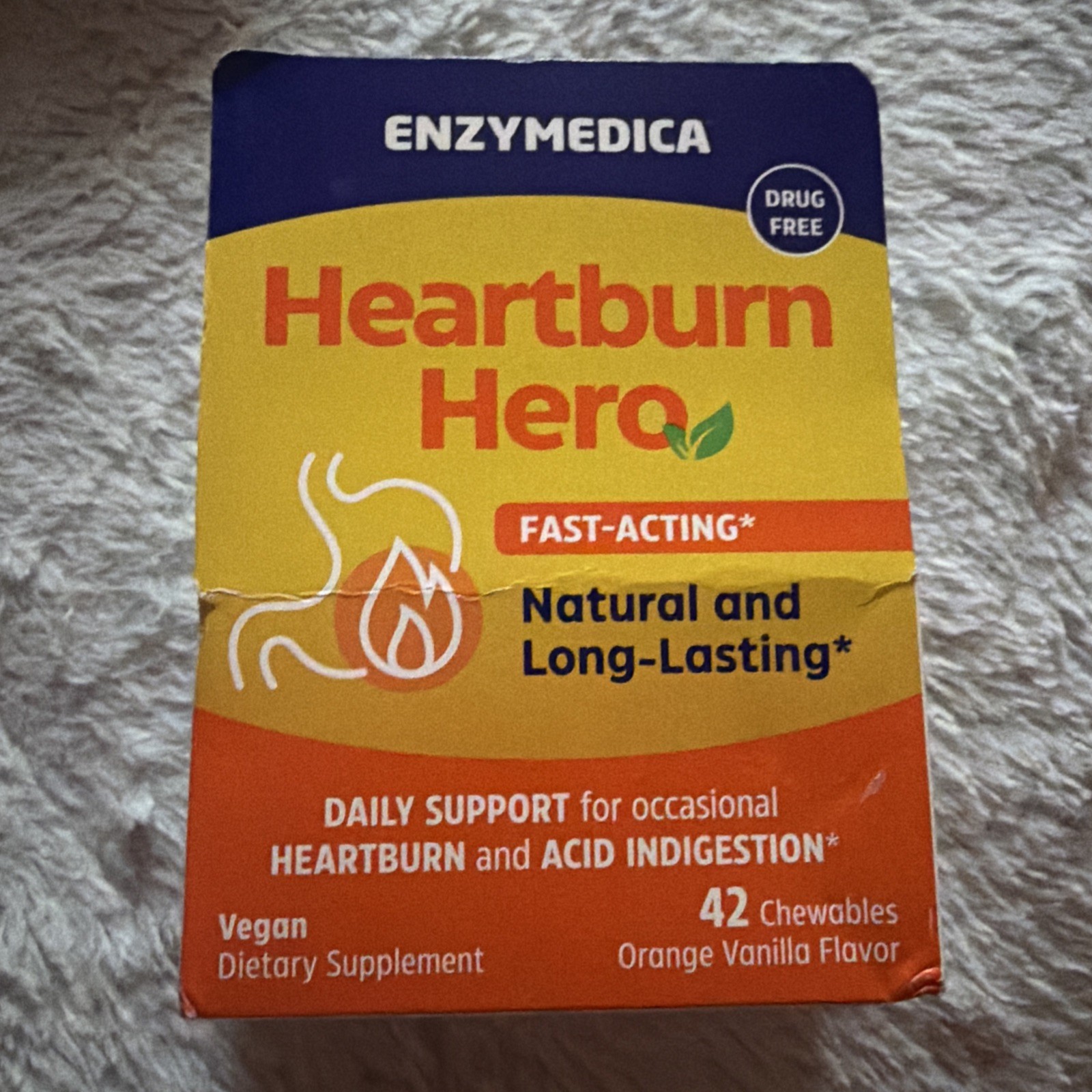 Enzymedica Heartburn Hero 42 Chewables Orange Vanilla Vegan Exp 03/2027